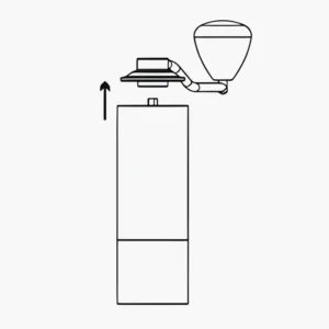 Diagrama de instrucciones de molinillo de café manual con tolva superior y manivela lateral