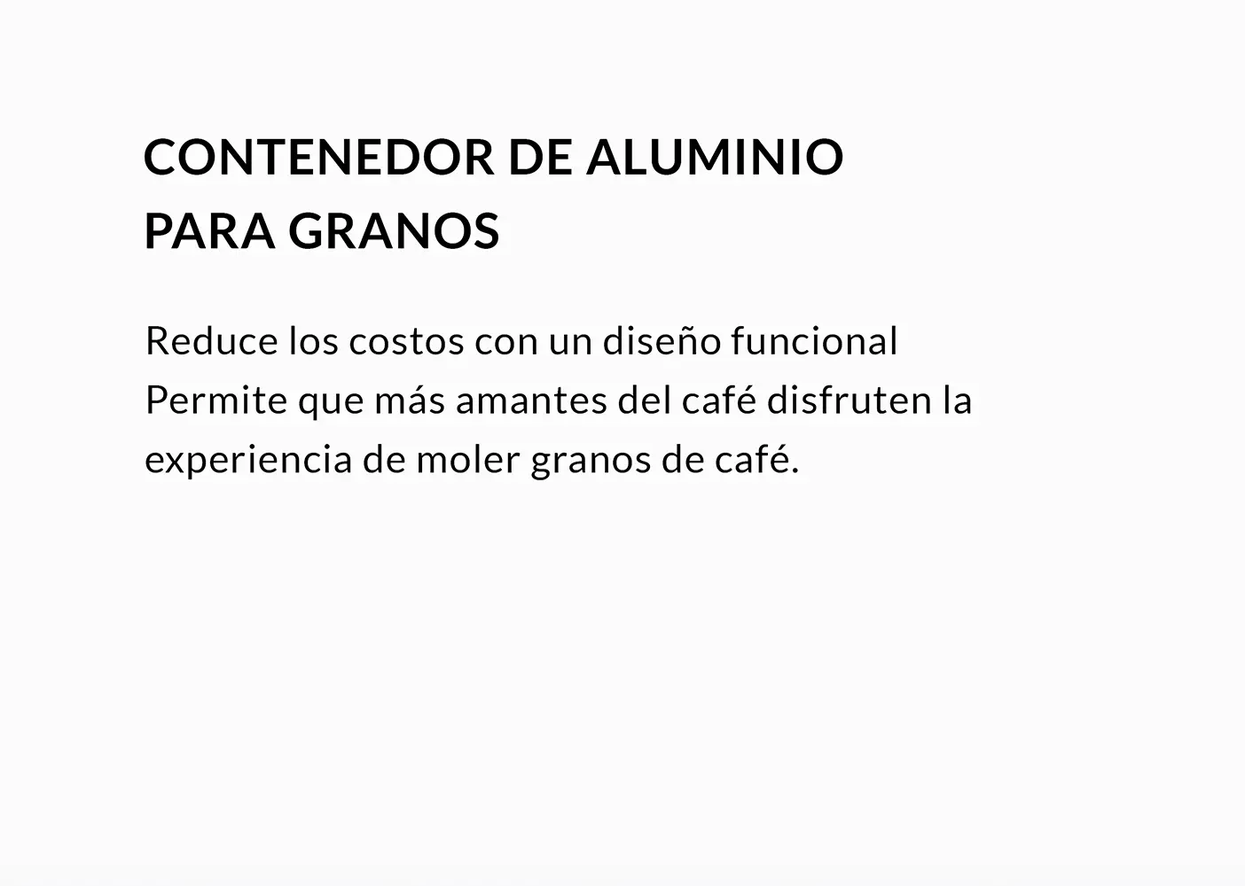 Contenedor de aluminio para granos de café con diseño funcional para moler