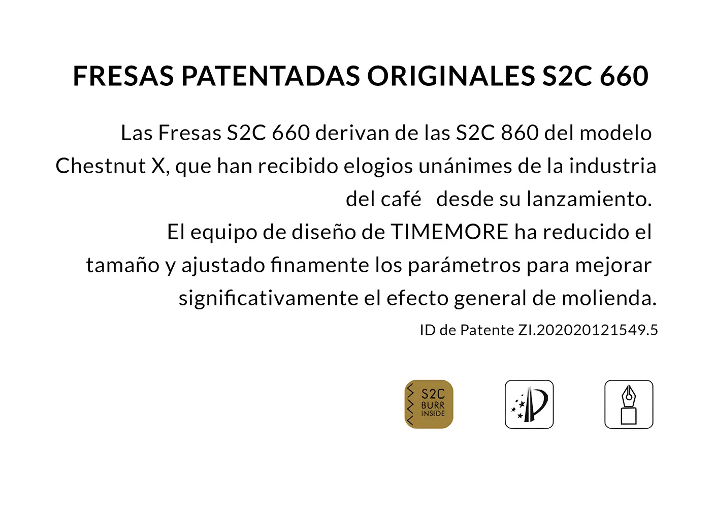 Fresas patentadas originales S2C 660 del molinillo Timemore modelo Chestnut X